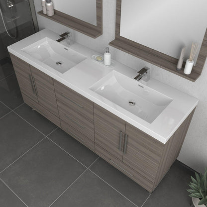 Alya Bath Ripley 67" Double Gray Modern Freestanding Bathroom Vanity With Integrated Acrylic Top, Acrylic Sink and Wall Mounted Mirror - AT-8063-G+2x AT-30-M-G