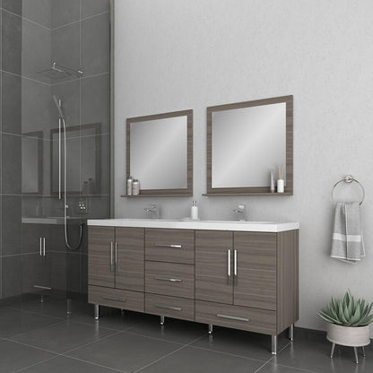 Alya Bath Ripley 67" Double Gray Modern Freestanding Bathroom Vanity With Integrated Acrylic Top, Acrylic Sink and Wall Mounted Mirror - AT-8063-G+2x AT-30-M-G