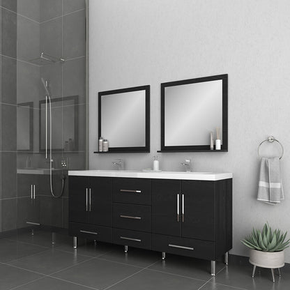 Alya Bath Ripley 72" Double Black Modern Freestanding Bathroom Vanity With Integrated Acrylic Top, Acrylic Sink and Wall Mounted Mirror - AT-8063-B-72+2x AT-30-M-B
