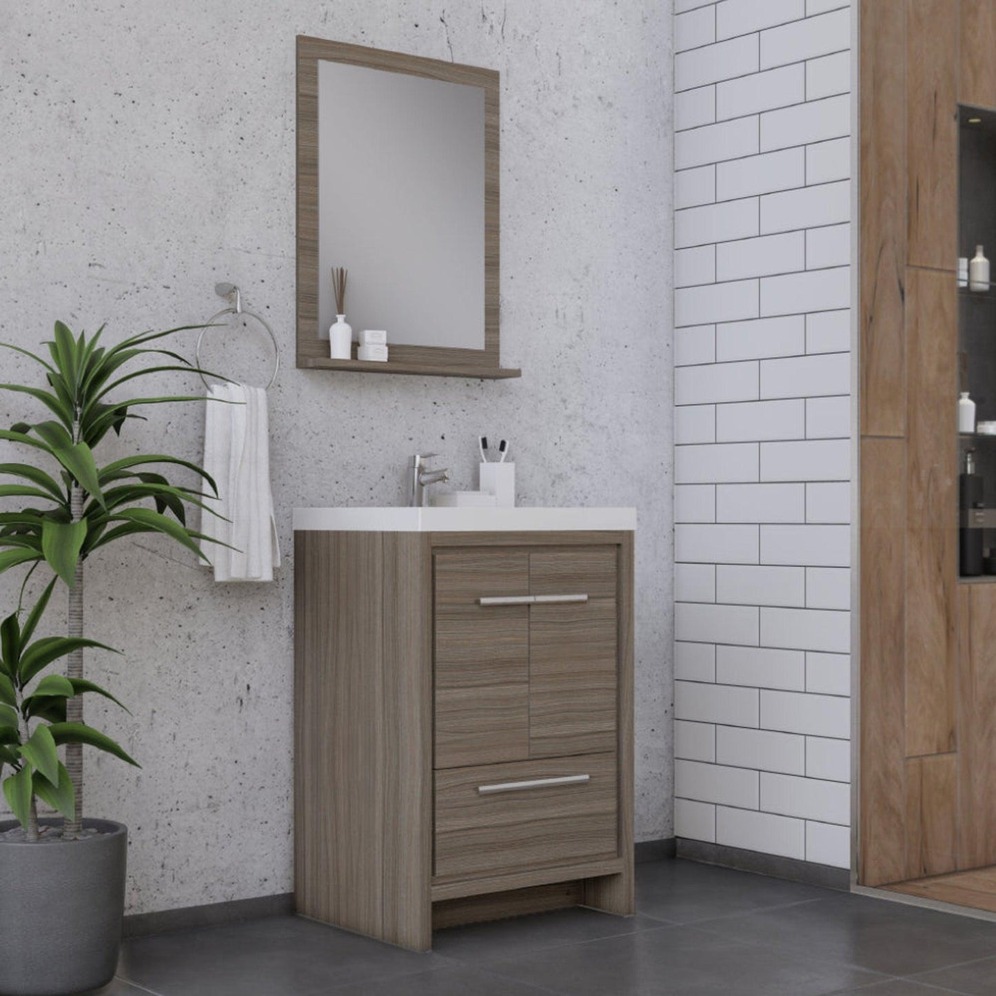 Alya Bath Sortino 24" Single Gray Modern Freestanding  Bathroom Vanity With Acrylic Top and Integrated Sink - AB-MD624-G
