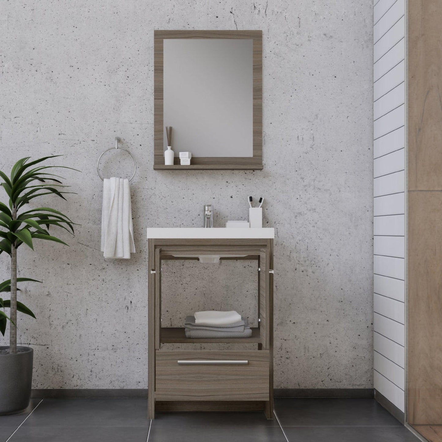Alya Bath Sortino 24" Single Gray Modern Freestanding  Bathroom Vanity With Acrylic Top and Integrated Sink - AB-MD624-G