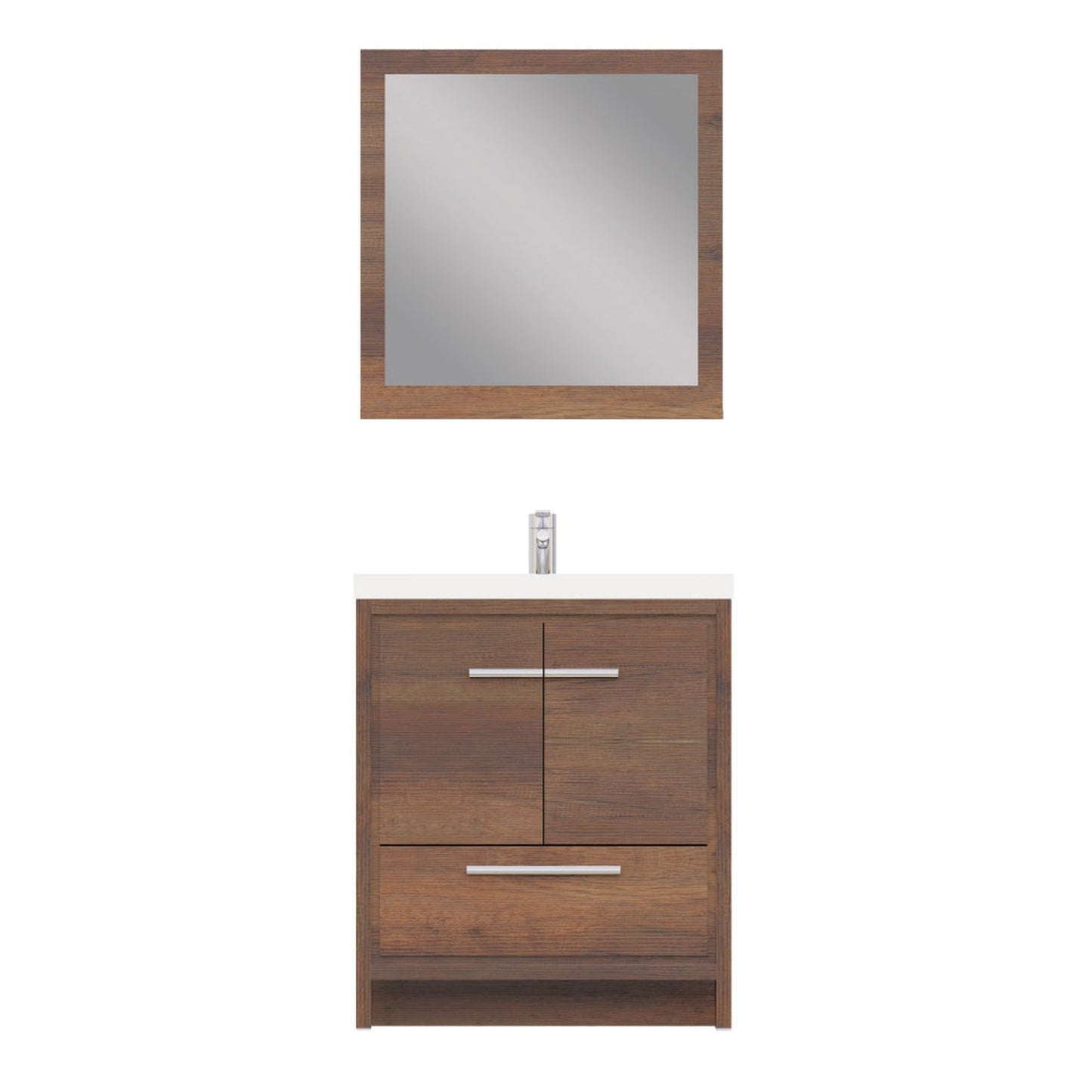 Alya Bath Sortino 30" Single Rosewood  Modern Freestanding  Bathroom Vanity With Acrylic Top and Integrated Sink - AB-MD630-RW