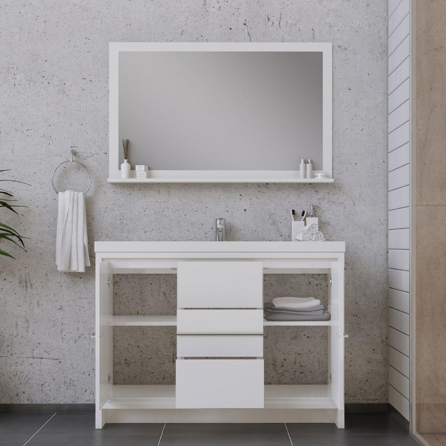 Alya Bath Sortino 48" Single White Modern Freestanding  Bathroom Vanity With Acrylic Top and Integrated Sink - AB-MD648-W