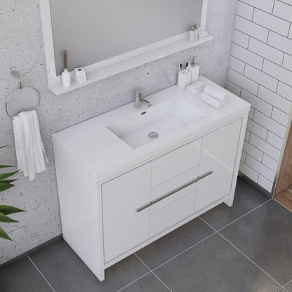Alya Bath Sortino 48" Single White Modern Freestanding  Bathroom Vanity With Acrylic Top and Integrated Sink - AB-MD648-W