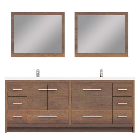 Alya Bath Sortino 84" Double Rosewood  Modern Freestanding  Bathroom Vanity With Acrylic Top and Integrated Sink - AB-MD684-RW
