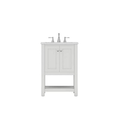 Alya Bath Wilmington 24" Single White Freestanding Single Bathroom Vanity With Carrara Marble Top, Ceramic Sink and Wall Mounted Mirror - HE-102-24-W-CWMT+HE-101/102-24-W-M