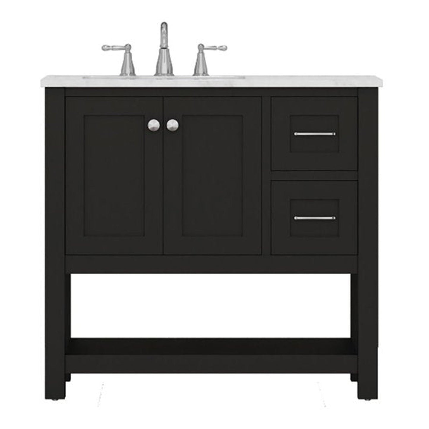 Alya Bath Wilmington 36" Single Espresso Freestanding  Bathroom Vanity With Carrara Marble Top, Ceramic Sink and Wall Mounted Mirror - HE-102-36-E-CWMT+HE-101/102-36-E-M