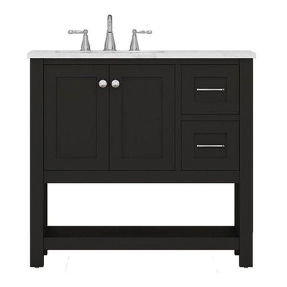 Alya Bath Wilmington 36" Single Espresso Freestanding  Bathroom Vanity With Carrara Marble Top, Ceramic Sink and Wall Mounted Mirror - HE-102-36-E-CWMT+HE-101/102-36-E-M