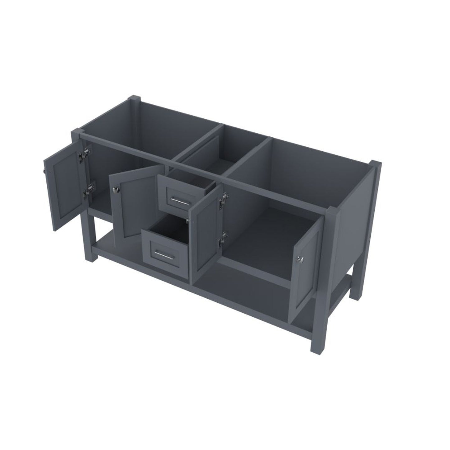 Alya Bath Wilmington 60" Double Gray Freestanding  Bathroom Vanity  With Brushed Nickel Edge Handles - HE-102-60D-G