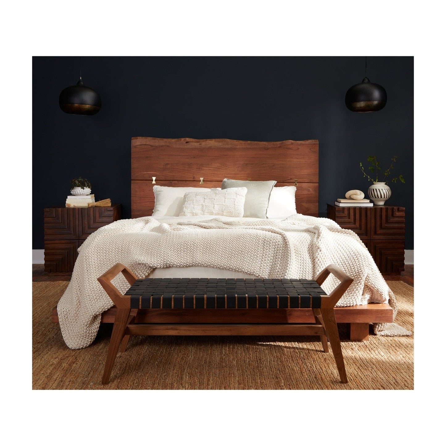 Union Home Cove Bench - Black Leather -  BDM00070