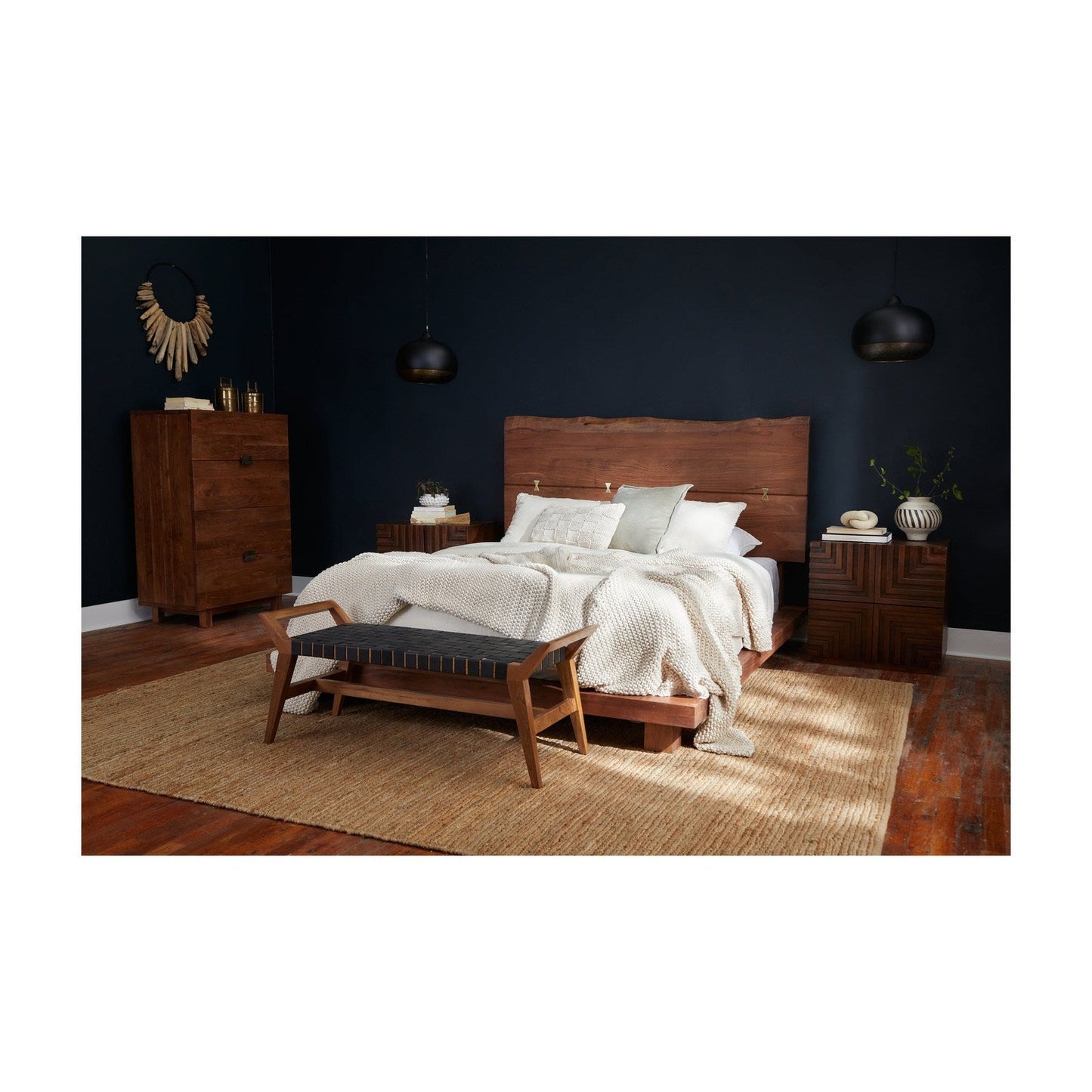 Union Home Cove Bench - Black Leather -  BDM00070