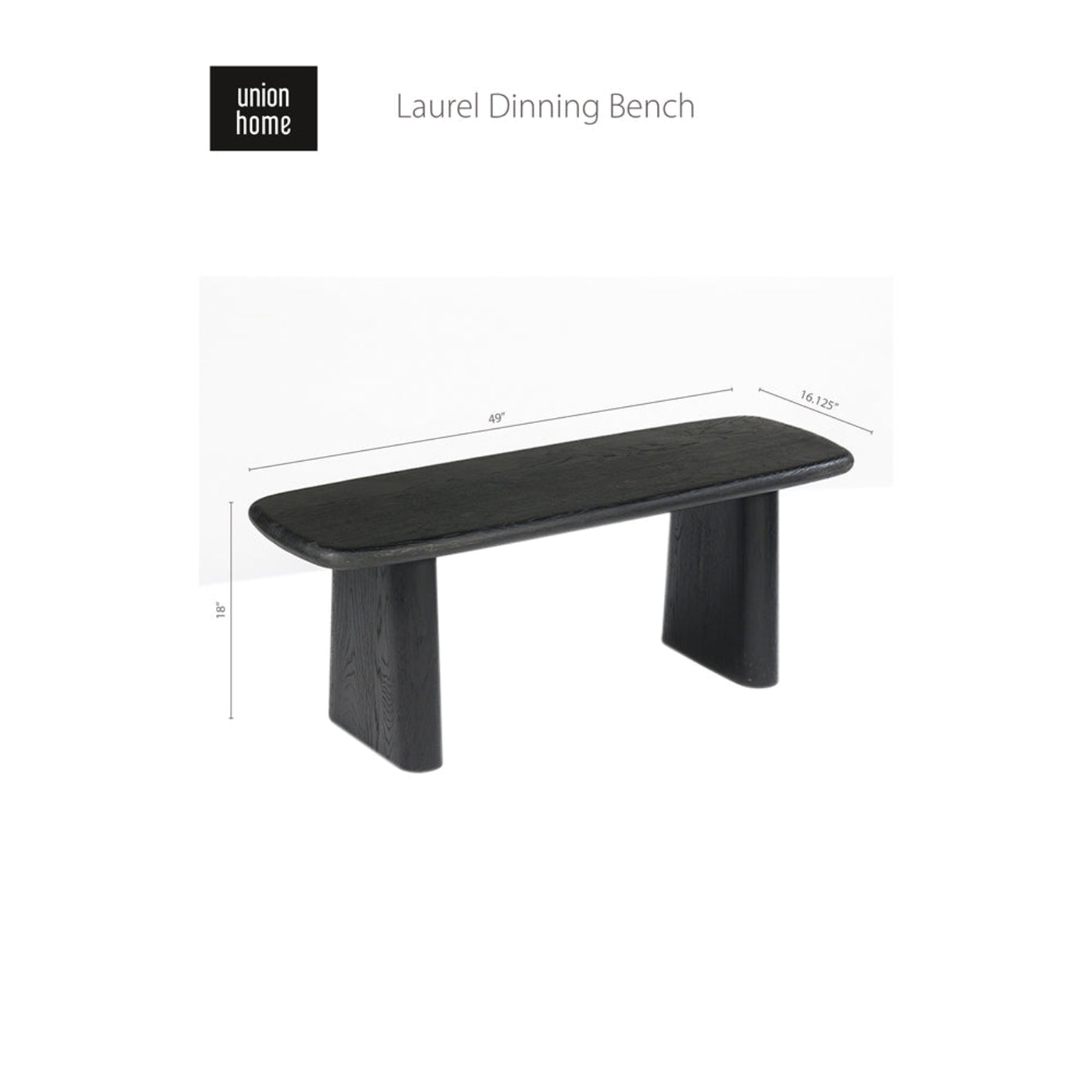Union Home Laurel Dining Bench - Charcoal  - DIN00152