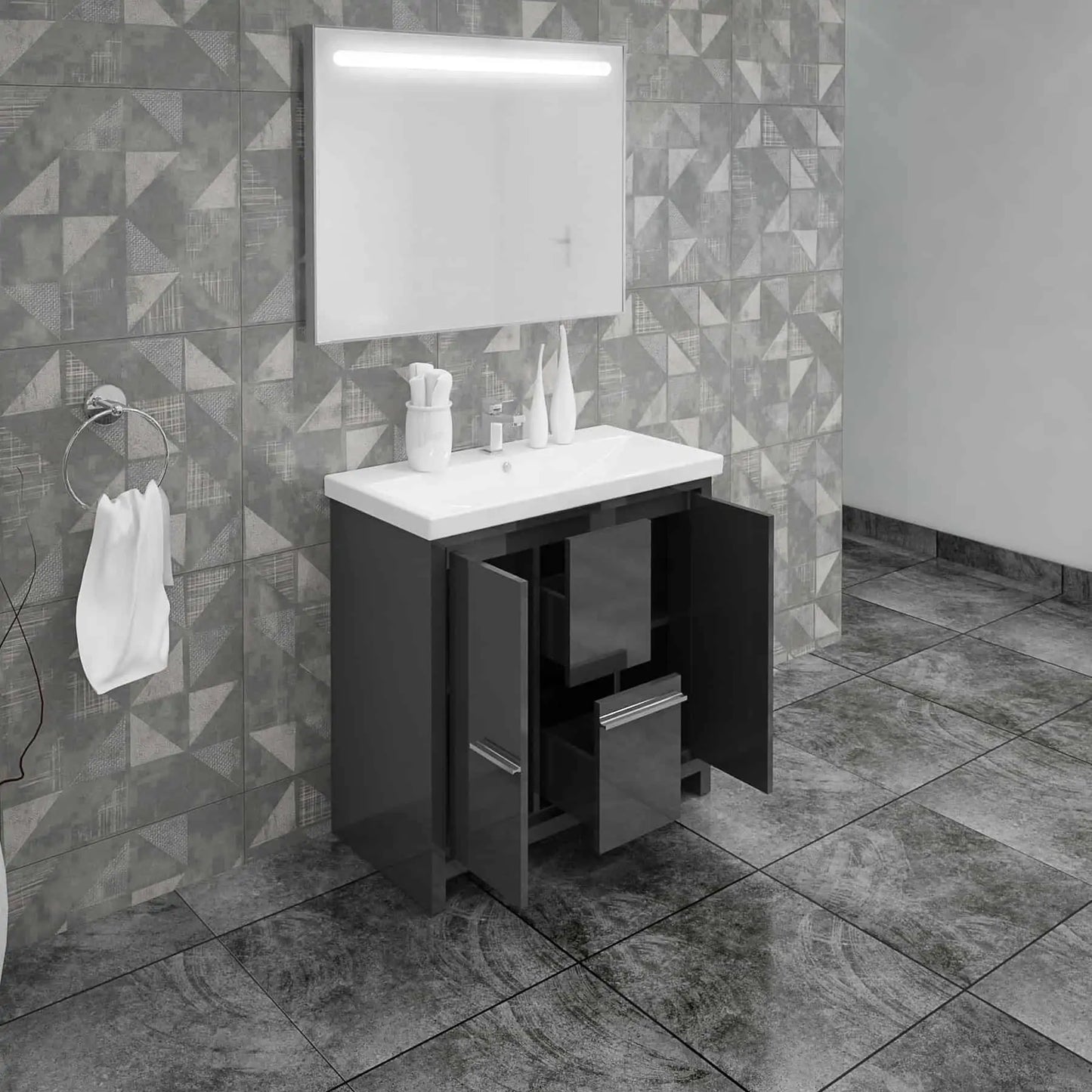 Casa Mare Alessio 36" Bathroom Vanity and Ceramic Sink Combo with LED Mirror - Alessio90GG-36