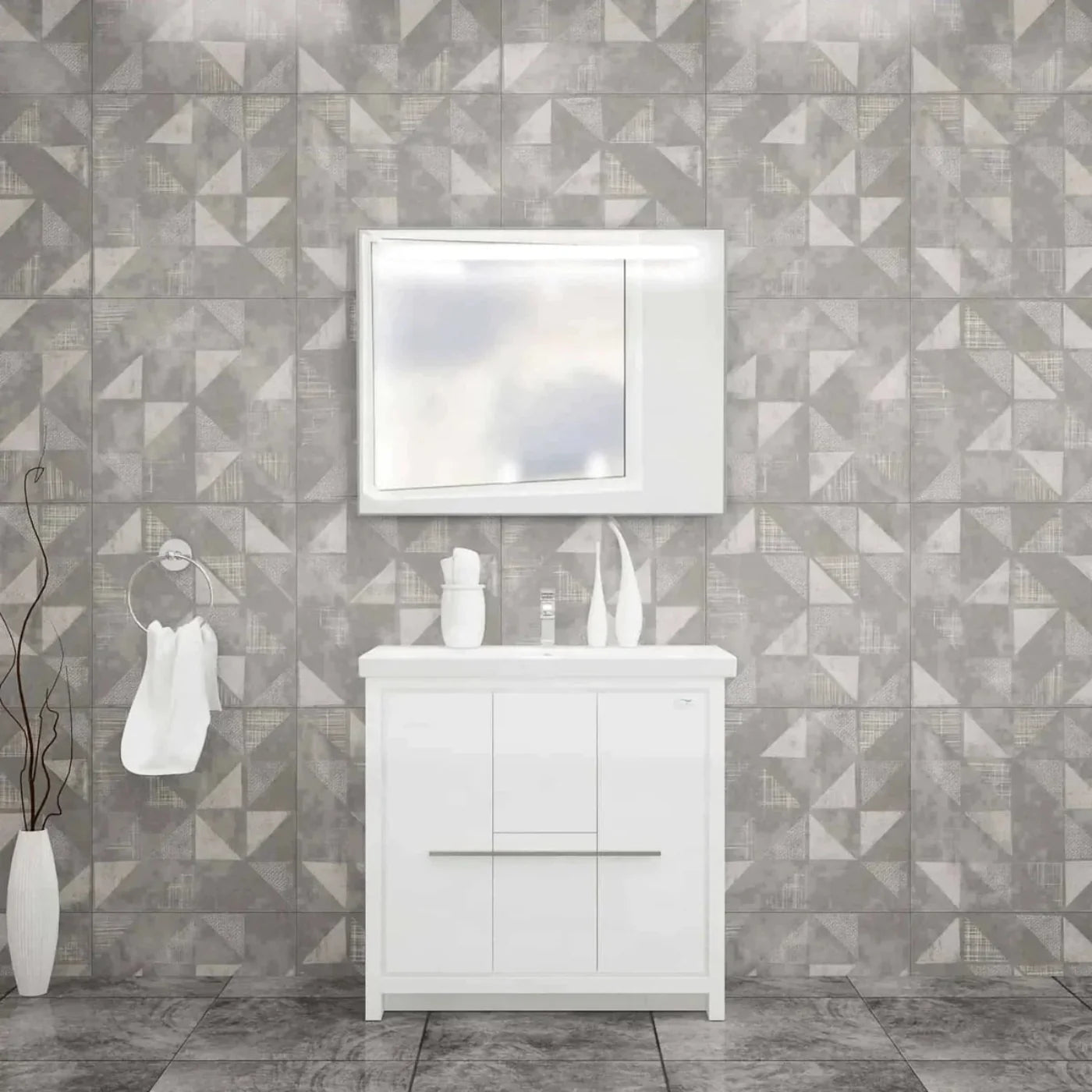 Casa Mare Alessio 32" Bathroom Vanity and Ceramic Sink Combo with LED Mirror - Alessio80GG-32