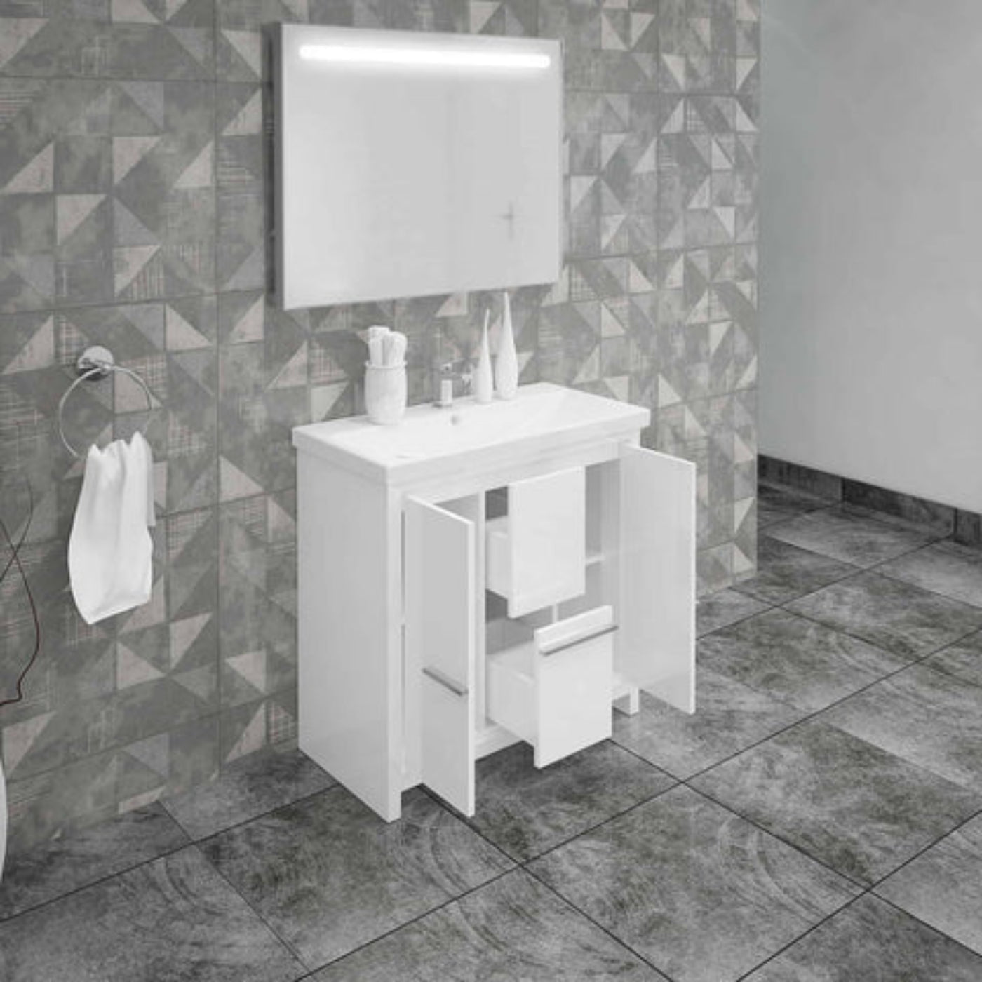 Casa Mare Alessio 36" Bathroom Vanity and Ceramic Sink Combo with LED Mirror - Alessio90GG-36