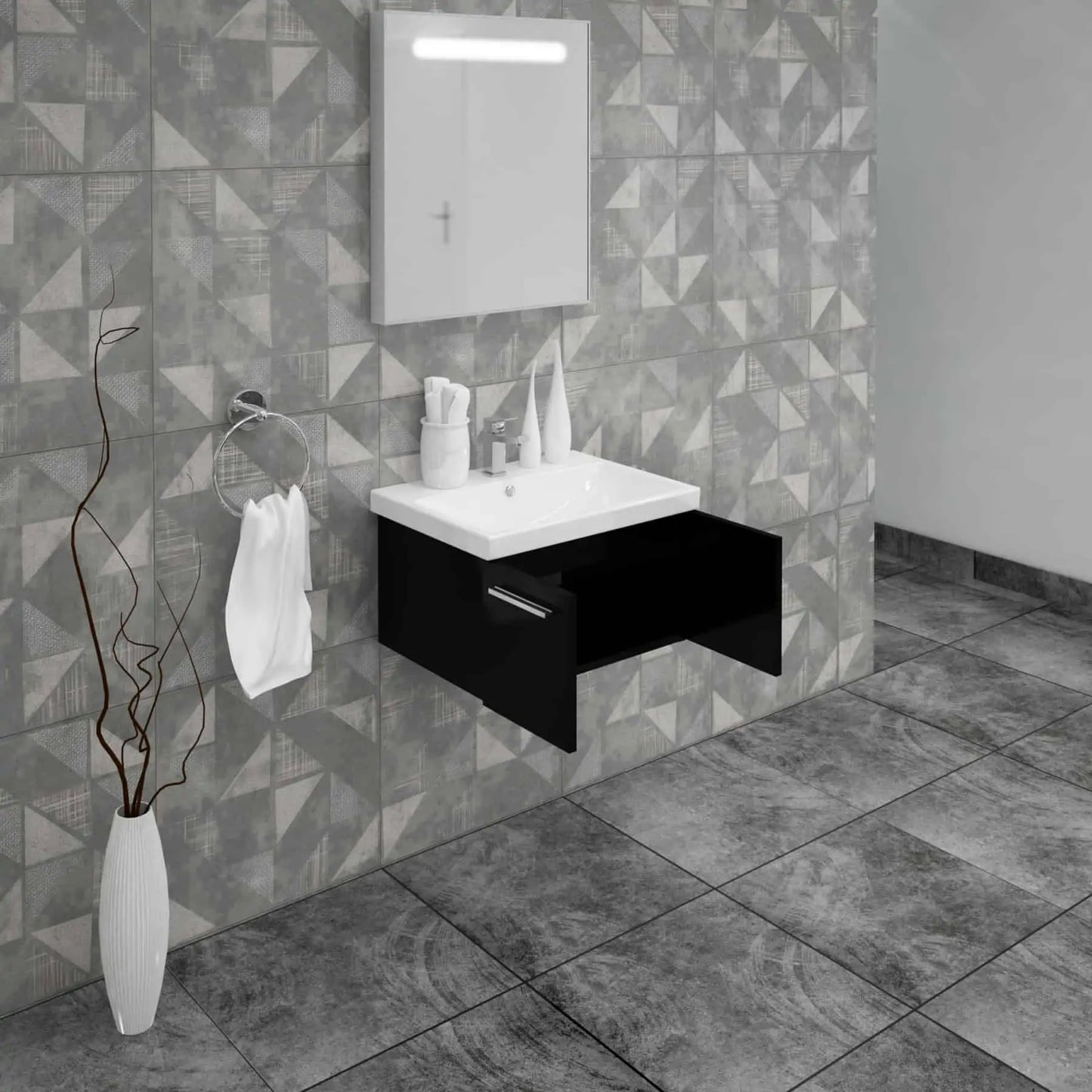 Casa Mare Aspe 24" Bathroom Vanity and Ceramic Sink Combo with LED Mirror - Aspe60GB-24