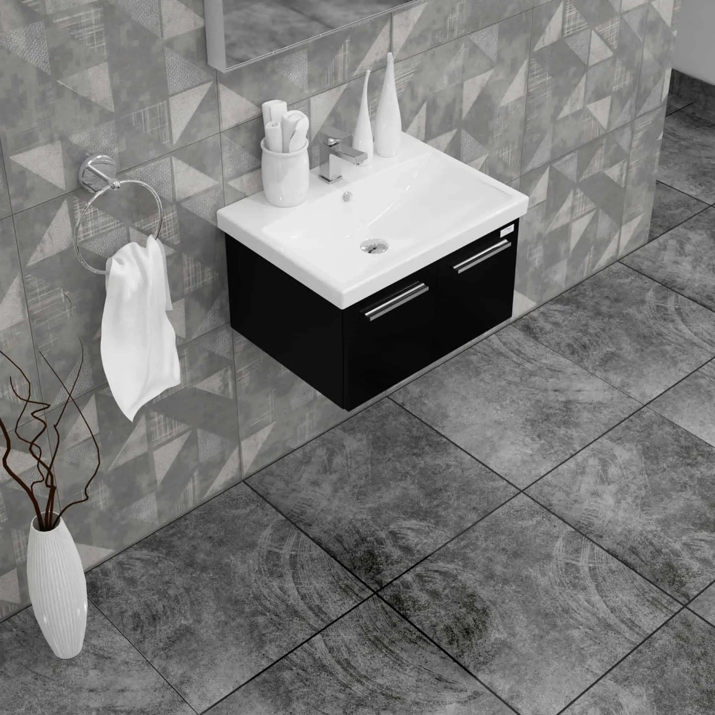 Casa Mare Aspe 24" Bathroom Vanity and Ceramic Sink Combo with LED Mirror - Aspe60GB-24