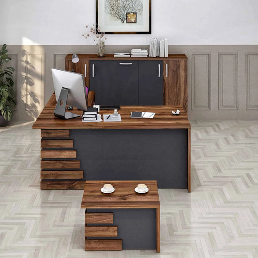 Casa Mare ATLAS 79″ Modern Home & Office Furniture Desk Brown & Black - ATLAS-79LBG-S