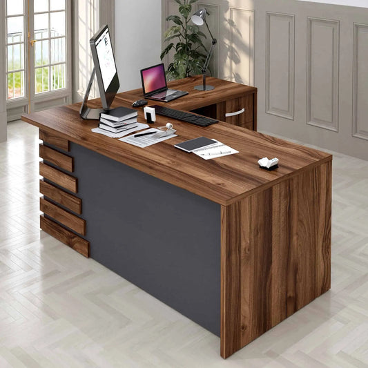 Casa Mare ATLAS 79″ Modern Home & Office Furniture Desk Brown & Black - ATLAS-79LBG-S