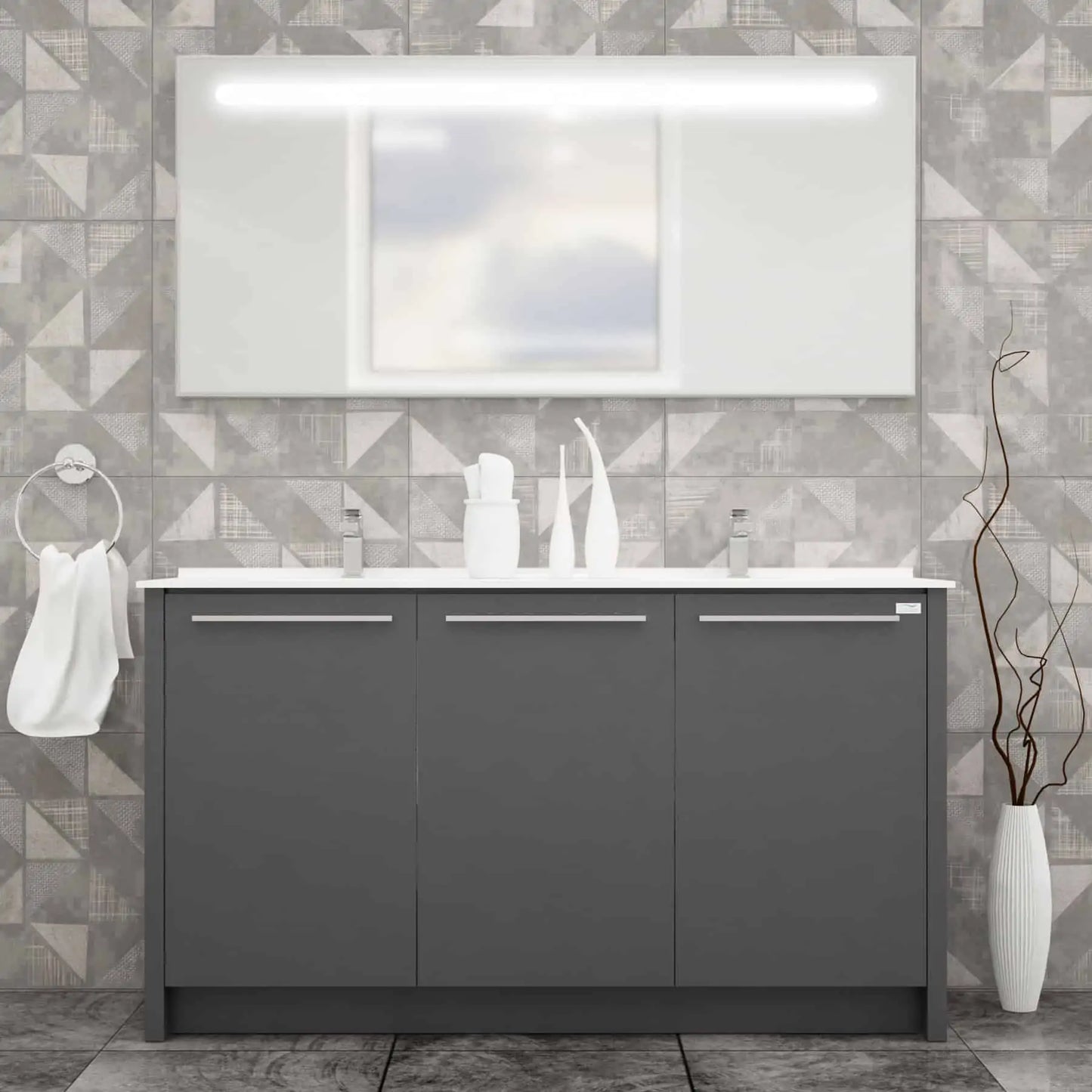 Casa Mare Benna 63" Bathroom Vanity and Double Sink Combo with LED Mirror - Benna160GG-63