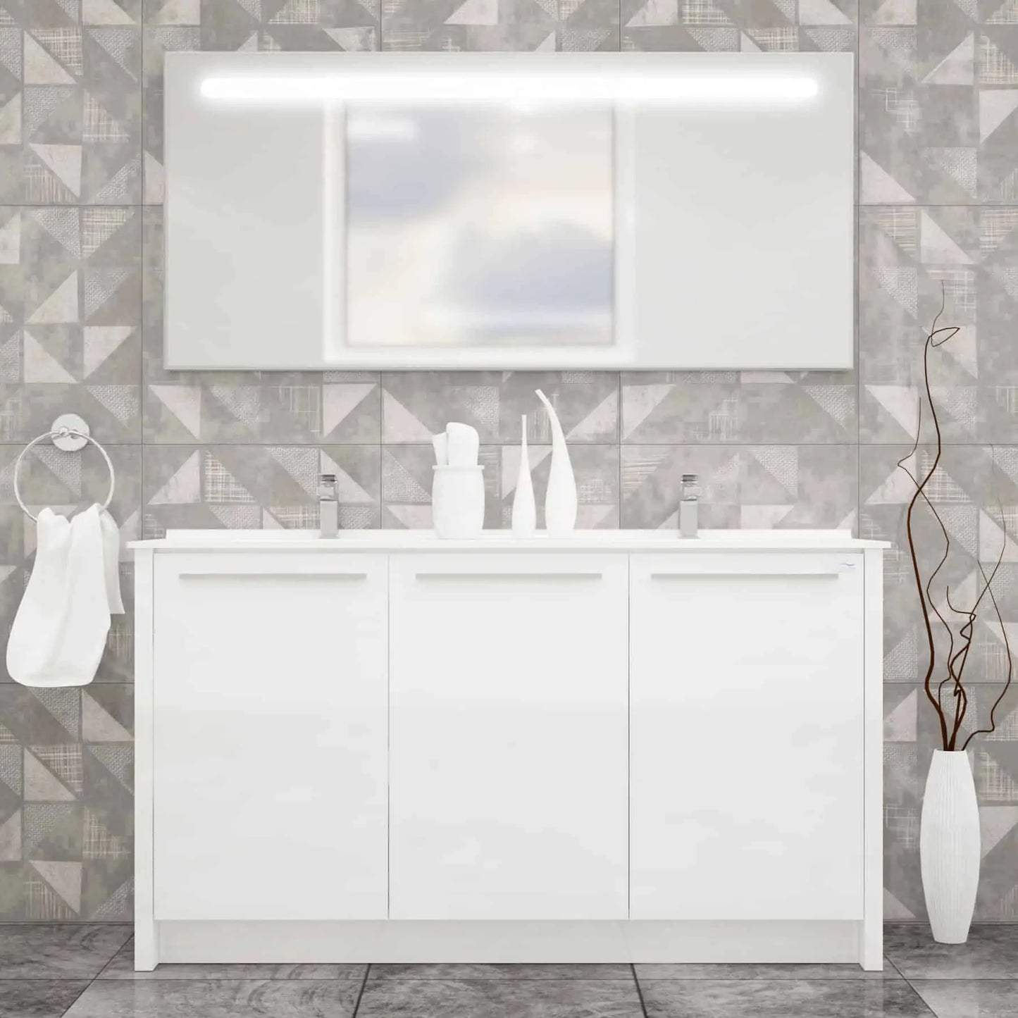 Casa Mare Benna 63" Bathroom Vanity and Double Sink Combo with LED Mirror - Benna160GG-63