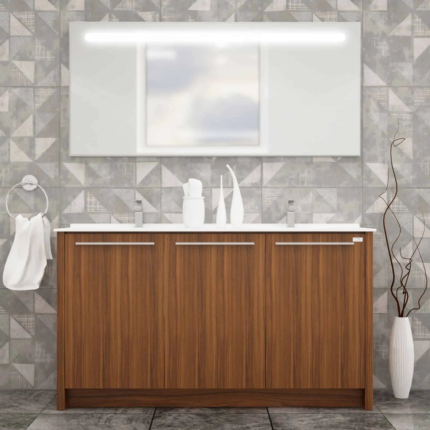 Casa Mare Benna 63" Bathroom Vanity and Double Sink Combo with LED Mirror - Benna160GG-63