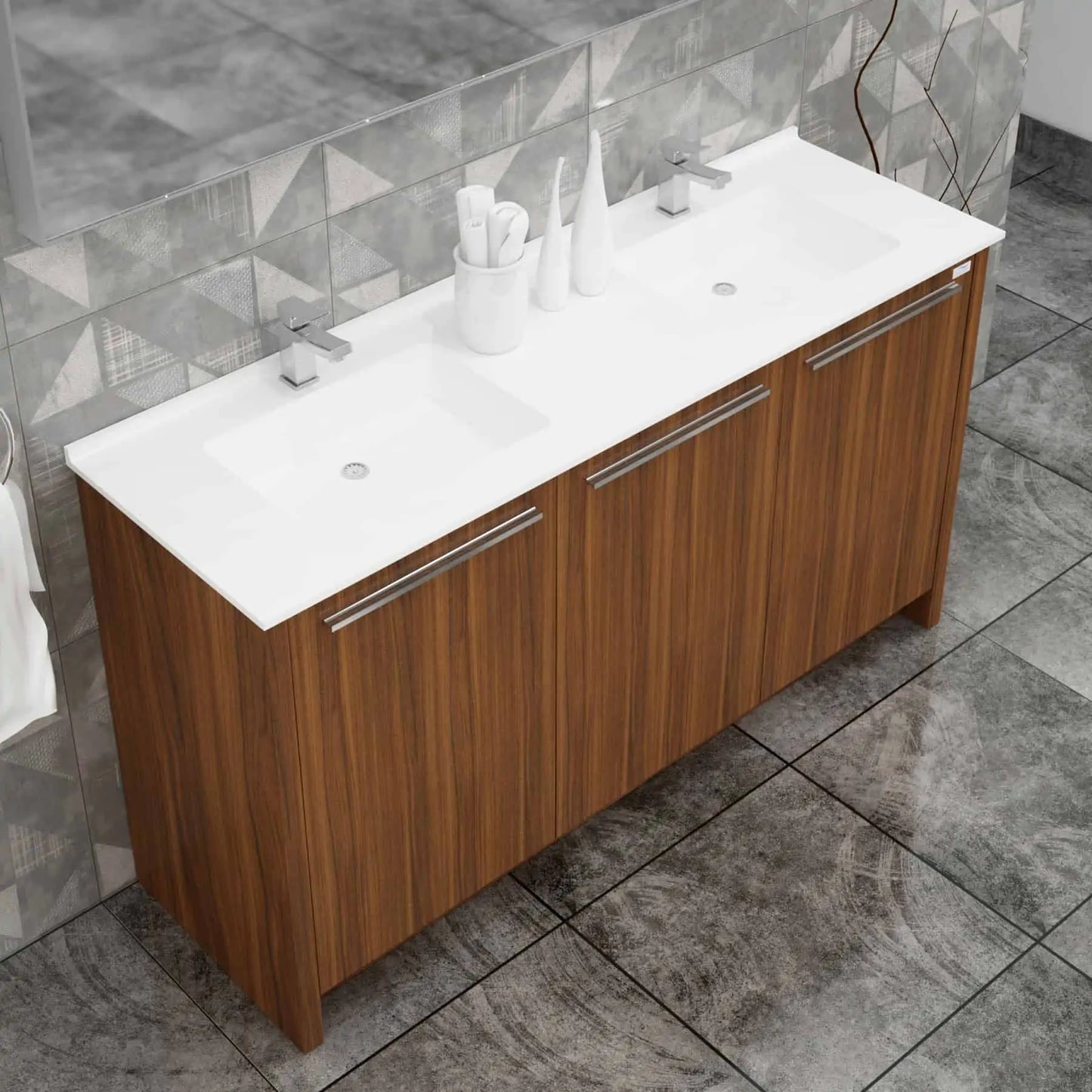 Casa Mare Benna 63" Bathroom Vanity and Double Sink Combo with LED Mirror - Benna160GG-63