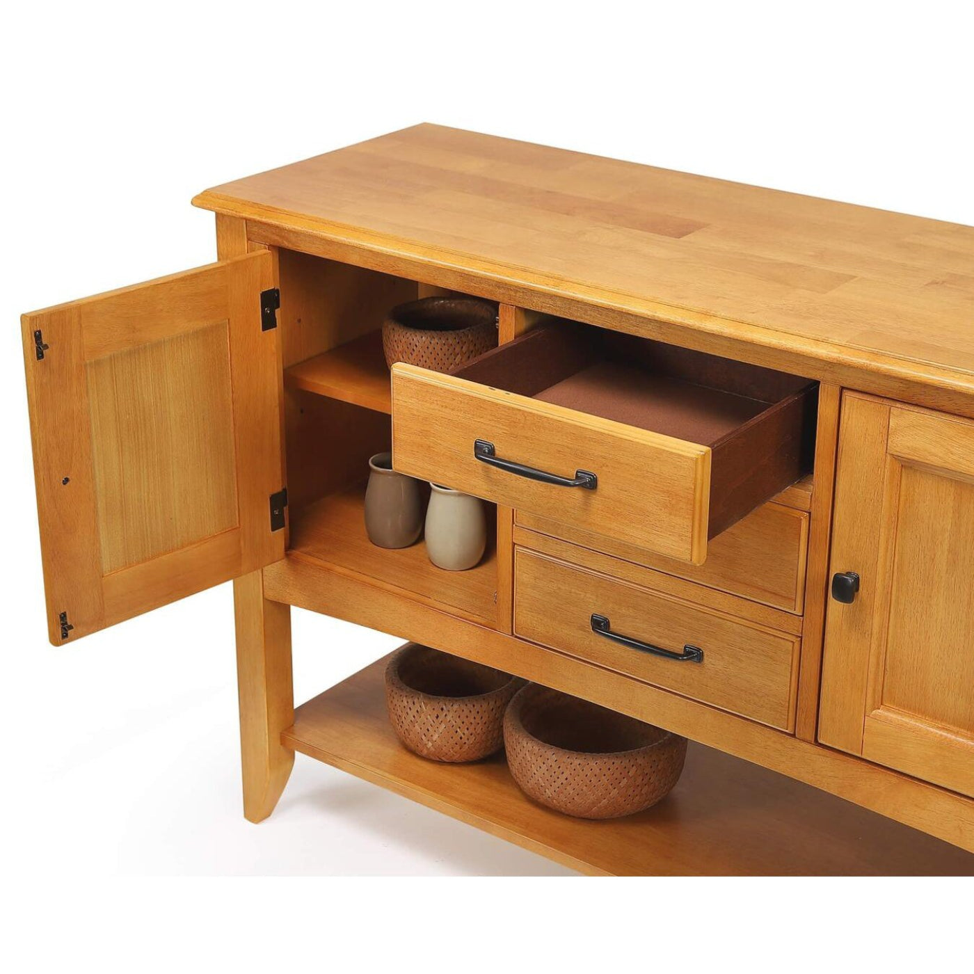 Sunset Trading Selections Sideboard with Large Display Shelf | 3 Drawers 2 Storage Cabinets | Light Oak -  DLU-1122-SB-LO