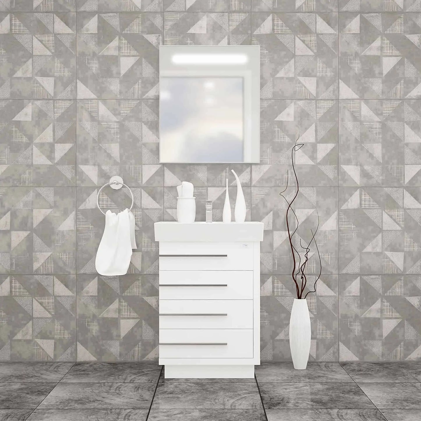 Casa Mare Domenico 24" Bathroom Vanity and Ceramic Sink Combo with LED Mirror - Domenico60GG-24