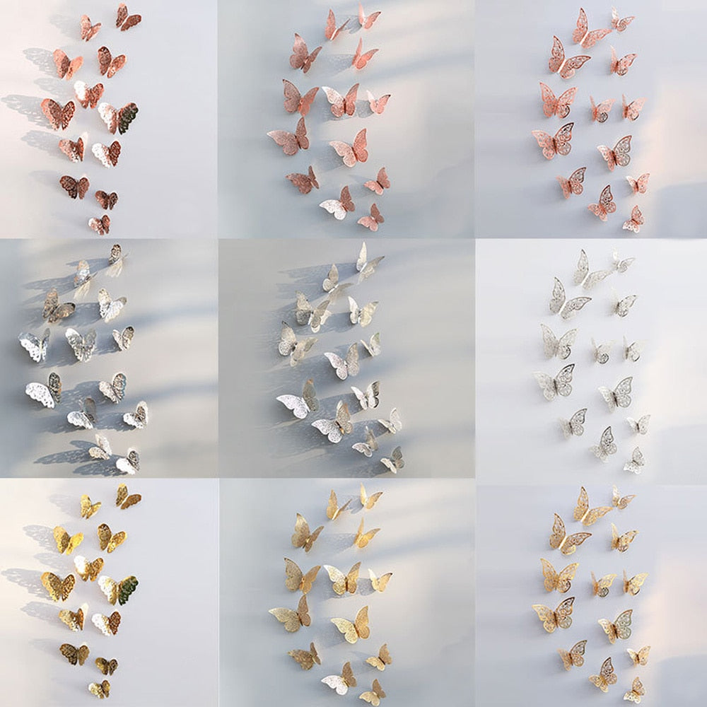 12pcs/set Hollow 3D Butterfly Wall Sticker
