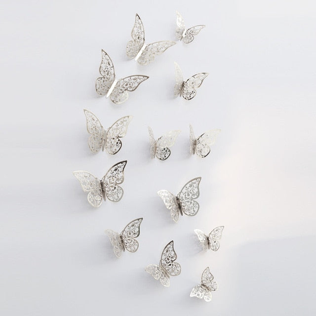 12pcs/set Hollow 3D Butterfly Wall Sticker