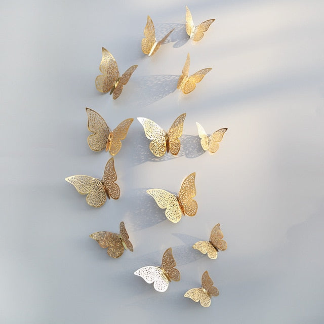12pcs/set Hollow 3D Butterfly Wall Sticker