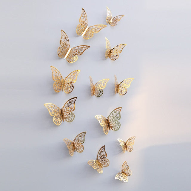 12pcs/set Hollow 3D Butterfly Wall Sticker
