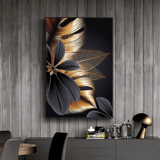 Black Gold Plant Leaf Diamond Canvas Poster