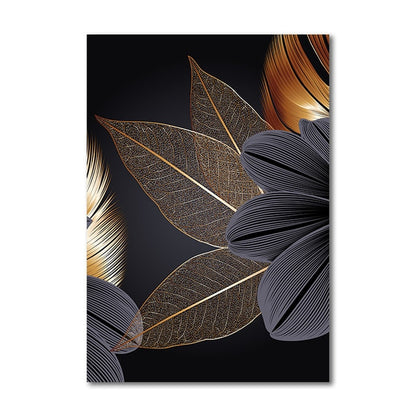 Black Gold Plant Leaf Diamond Canvas Poster