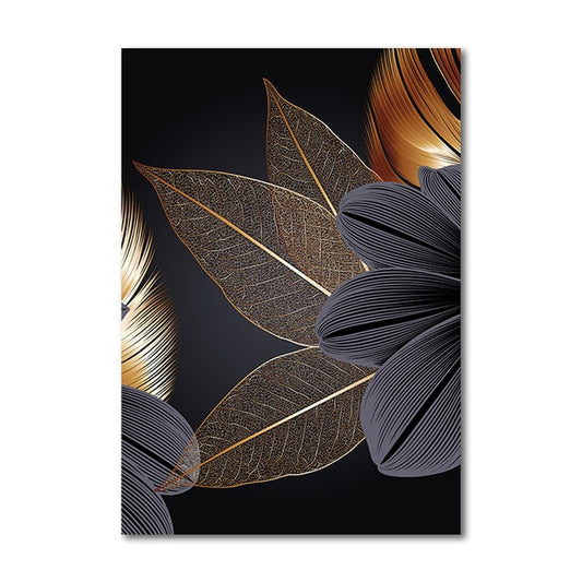 Black Gold Plant Leaf Diamond Canvas Poster