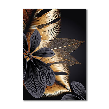 Black Gold Plant Leaf Diamond Canvas Poster